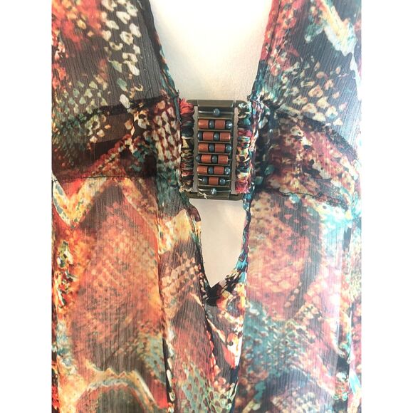 BECCA Womens Cover Up X Small Sheer Short Sleeve Beach V Neck Beaded Resort - Picture 5 of 11